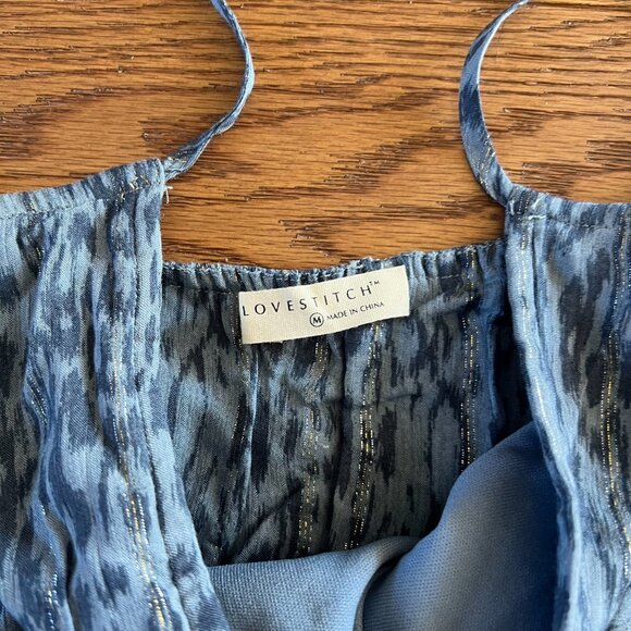 Lovestitch Blue Maxi Dress | Boho Ruffle Tie-Strap Flowy Summer Dress Size M - Picture 5 of 5